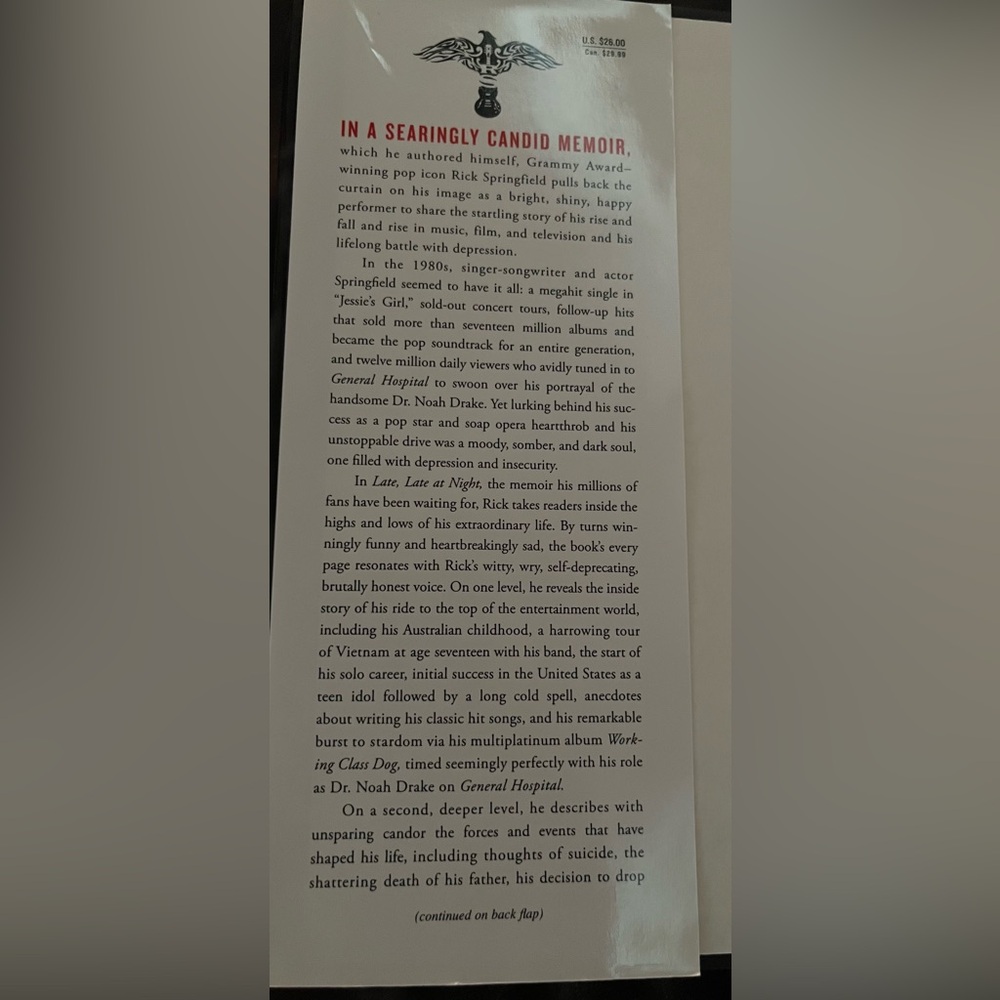 Late, Late at Night Memoir by Rick Springfield - Picture 6 of 6